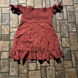 SHEIN Tie Front Cutout Detailed Shirred Bardot Dress